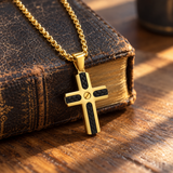 Braided Inlay Cross Necklace – Modern Christian Pendant for Men