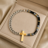 Two-Tone Cross & Natural Stone Bracelet