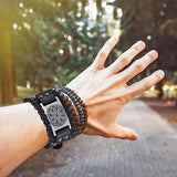 Viking Bracelet Adjustable Bangle - Mens Leather Bracelet Handmade with Nordic Amulet - Celtic Pagan Jewelry of Talisman (Kolovrat Silver) - BGCOPPER