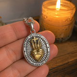 Two Tone Gold Silver Sacred Heart of Jesus Oval Stainless Steel Necklace