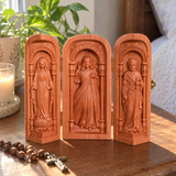 Hand-Carved Travel Triptych Altar: The Holy Family at Your Side