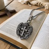 Eagle Cross Shield Pendant Necklace, Religious Faith Men’s Necklace