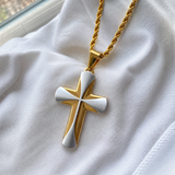 Two-Tone 3D Layer Contour Stainless Steel Cross Necklace