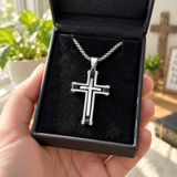 Layered Two-Tone Cross Necklace – Modern Christian Pendant for Men