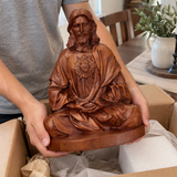Hand-Carved Beechwood Sacred Heart of Jesus Prayer Statue