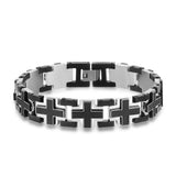 Double Layer Interlocking Textured Cross Two-Tone Stainless Steel Men’s Bracelet