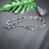 New African pine yellow tiger eye vintage natural stone long cross rosary necklace - BGCOPPER