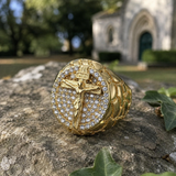 Jesus Crucifixion Gold Ring: Forging Faith with Steel - design detail
