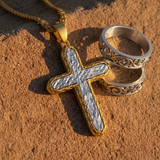 Textured Two-Tone Cross Necklace – Faith, Resilience & Rugged Elegance