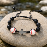 Sports Faith Baseball Bead Cross Adjustable Braided Bracelet