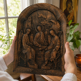 【Holy Trinity Wood Carving】Handcrafted Beech Wood Icon Three Graces Colorway Home Prayer Altar Spiritual Gift