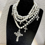 Multi-layer cross pearl necklace - BGCOPPER