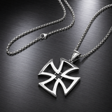Men's Hollow Maltese Cross Stainless Steel Necklace, Vintage Knight Pendant Box Chain For Men