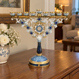 Elegant Blue & Gold Nine-Branch Hanukkah Menorah