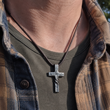 Hand Forged Steel Cross Pendant with Leather Cord – Rustic Christian Necklace for Men