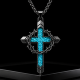 Crown of Thorns Turquoise Cross Necklace – Christian Faith Pendant with 24″ Chain