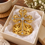 Christian Cross Ring Collection – A Beautiful Symbol of Faith, Hope & God's Love | Gold Crystal & Pearl Cross Keepsake Gift