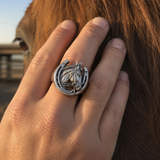 Titanium steel Lucky Horseshoe Horse Head Ring