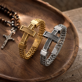Men’s Stainless Steel Cross Chain Bracelet – Bold Christian Faith & Strength Jewelry