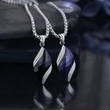Angel's Tears Two‑Tone Gemstone Titanium Steel Necklace, Men's Blue Sandstone & Black Onyx Pendant