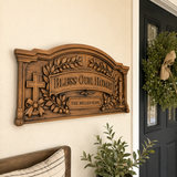 Personalized “Bless Our Home” Hand-Carved Beechwood Wall Plaque - side view