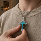 Crown of Thorns Turquoise Cross Necklace – Christian Faith Pendant with 24″ Chain