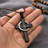 Lord’s Prayer Engraved Cross Pendant with Rotating Ring