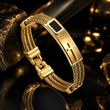 Three‑Row Braided Wire Cross Stainless Steel Men's Bracelet