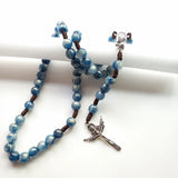 Hand Woven Holy Trinity Crucifix Mary Holy Medal Blue Rosary - BGCOPPER