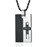 Modern Minimalist Black & Silver Cross Dog Tag Pendant Necklace