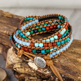 Multi-Layered Hand-Woven Natural Crystal Stone Leather Tree of Life Guardian Bracelet - BGCOPPER