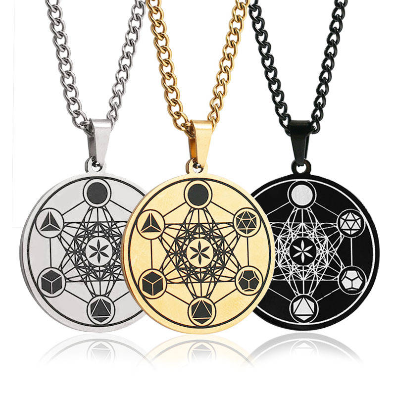 Metatron Tesseract Necklace, Stainless Steel Sacred Geometry Metatron Pendant, Men's and Women's Jewelry, Spiritual Protection Medal