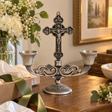 Vintage Jesus Cross Candelabra: Faith Woven into Warm Glow
