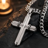 Two‑Tone Textured Stainless Steel Men’s Cross Necklace