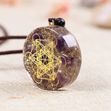 Natural Gemstone Charm Fashion Necklace Engrave Flower Of Life Multidimensional Metatron's Cube Pendant Reiki Heal Crystal Jewelry - BGCOPPER