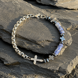 Blue Natural Stone Cross Beaded Bracelet