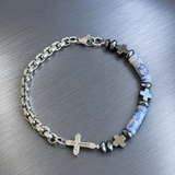 Blue Natural Stone Cross Beaded Bracelet