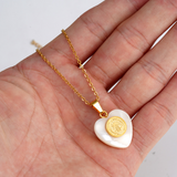 St. Benedict Medal Heart Mother of Pearl Necklace – Faith & Divine Protection