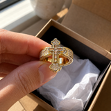 Christian Cross Statement Ring with 5A+ Cubic Zirconia – Silver & 14K Gold Plated