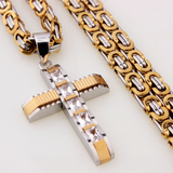 Regal Byzantine Chain Baguette Zircon Cross Pendant Necklace