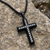 Minimalist Full Paved Cubic Zirconia Stainless Steel Cross Necklace