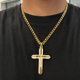 Two‑Tone Textured Stainless Steel Men’s Cross Necklace
