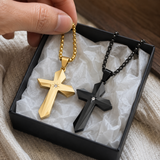 Faceted Eight Point North Star CZ Inlay Stainless Steel Cross Necklace