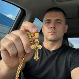 Gold-Plated Copper Crucifix Pendant with Jesus Christ and Religious Figures