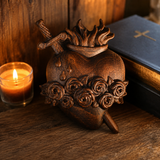 Holy Family Three Sacred Hearts Wooden Wall Decoration - craftsmanship detail