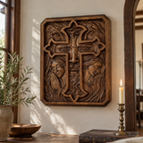 Lion of Judah Holy Cross – Hand-Carved Wooden Christian Wall Plaque