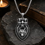 Vintage Shield Wolf & Eagle Stainless Steel Necklace, 3D Embossed Totem Pendant Box Chain for Men