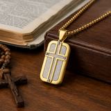 Men's Cross Dog Tag Necklace, Stainless Steel Faith Pendant