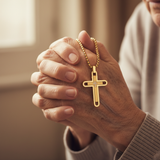 Gold Cross - Elderly Folded Hands Faith