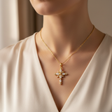 Gold Cross Pendant - Worn on Neck
